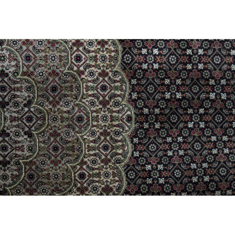 Hand-Knotted High-Quality Black and Cream Area Rug
