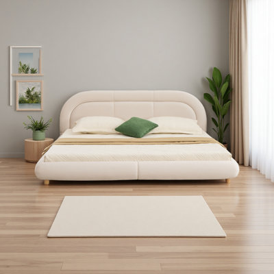 King Size,Modern Curved Upholstered Low Profile Platform Bed With Rounded Headboard