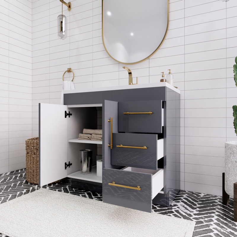 Meuble-lavabo simple l 36 po, Gris brillant