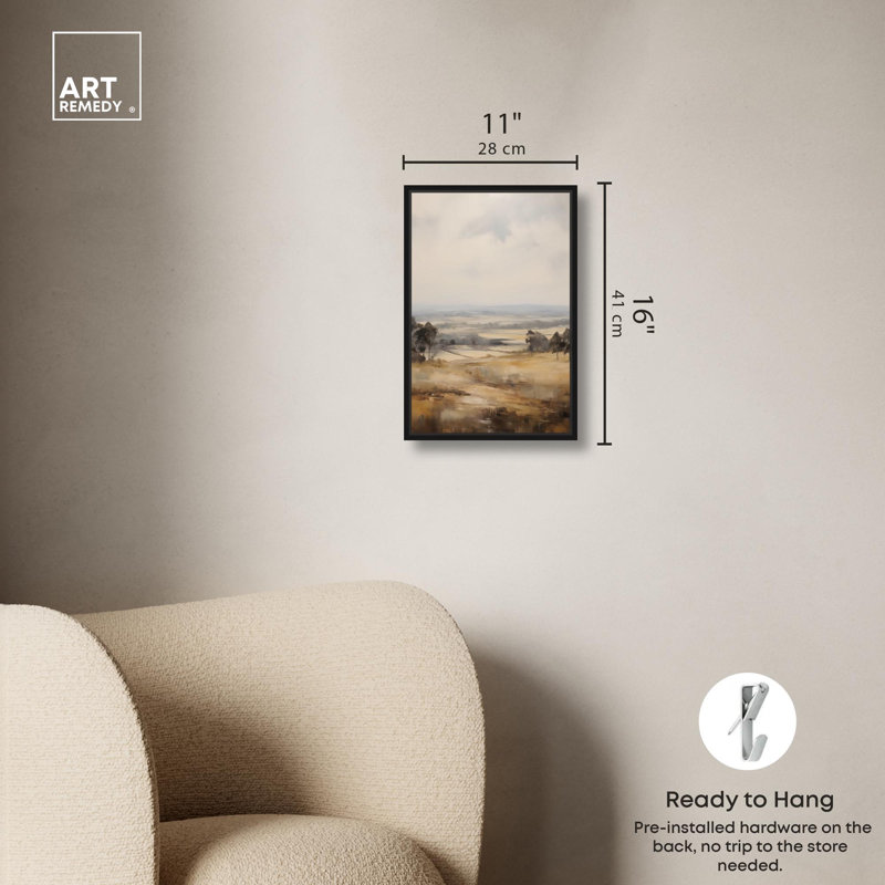 «Rolling Hillside Retro Landscape» par Art Remedy, Cadre flottant noir, H 16 po x l 11 po