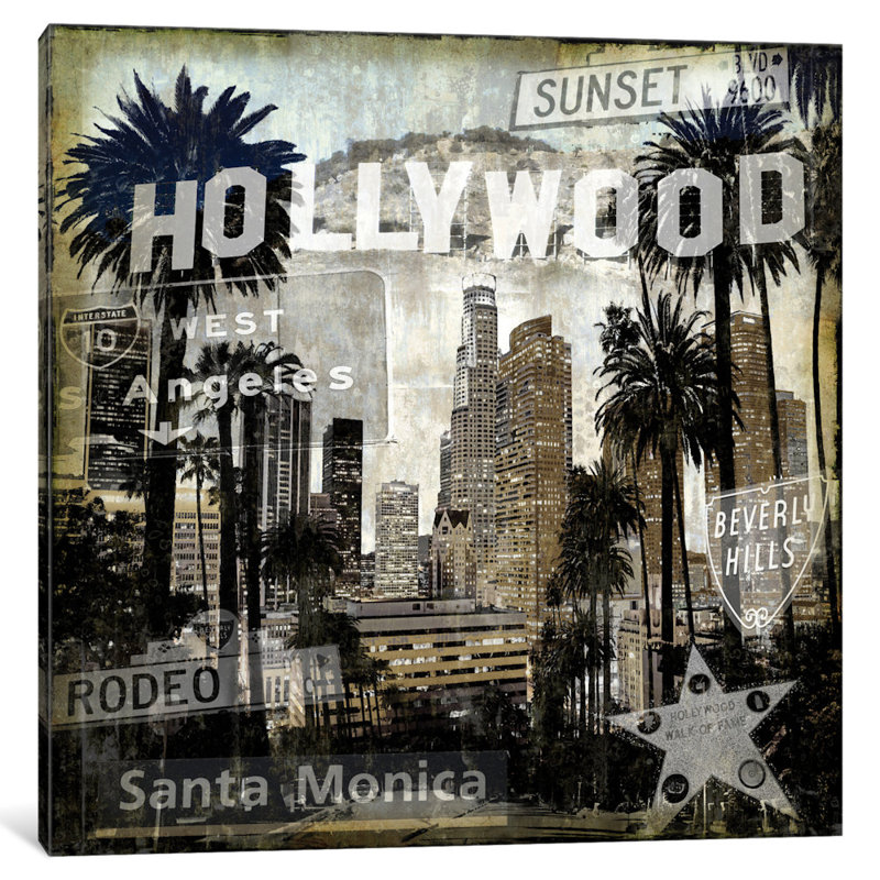 « landmarks l.a. », impression sur toile, H 18 po x l 18 po x P 1,5 po, Toile tendue, Pas de tapis