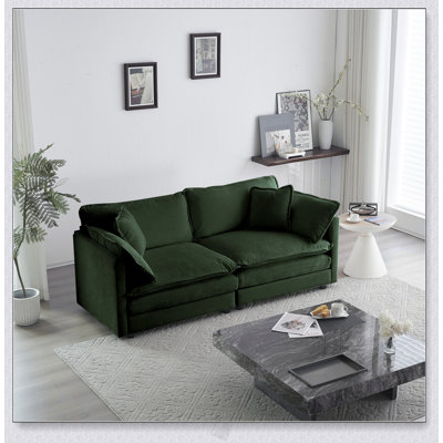 Modern Fabric Loveseat Sofa Couch For Living Room, Upholstered Large Size Deep Seat 2-Seat Sofa With 4 Pillows