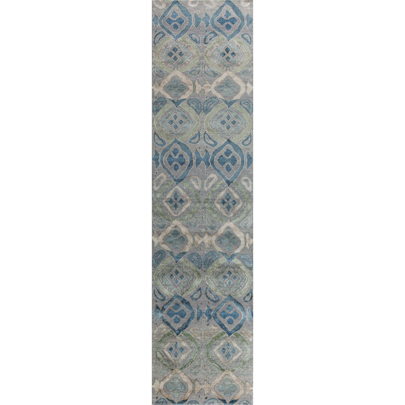 Bali Geometric Area Rug in Blue, Runner 3' x 10'