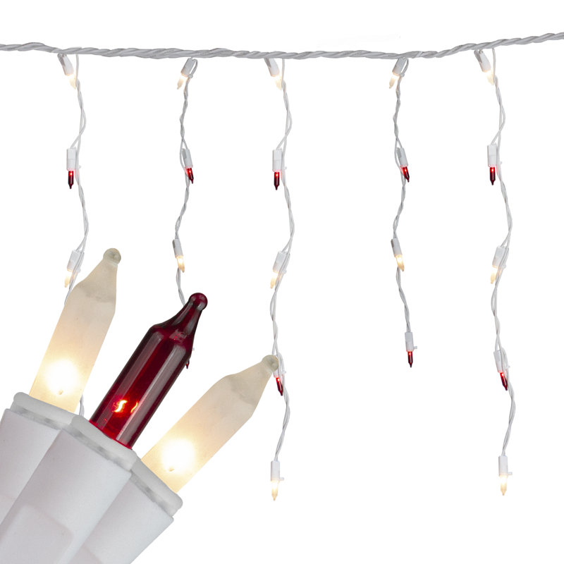 Ensemble de 300 mini lumières de Noël glaçons rouges et transparentes givrées - fil blanc 22 pi