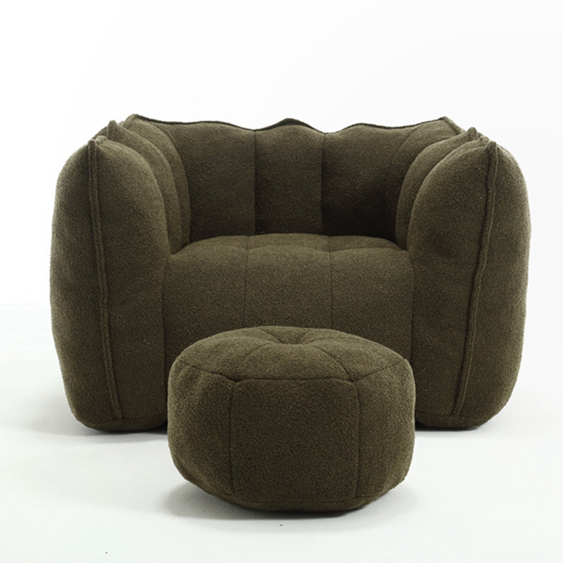 Canapé-lit carré confortable avec repose-pieds, Chenille vert olive, H 26 po x l 42,5 po x P 33,5 po
