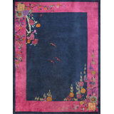 Wool Room Size Rectangle Antique Chinese Blue 1920s Knotted - Art Deco Rug