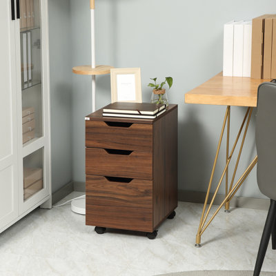 3 Drawer Rolling Cabinet For Office, , Brown Wood Grain, Office Storage Solution With Cabinet, Drawers, Wheels, Grain