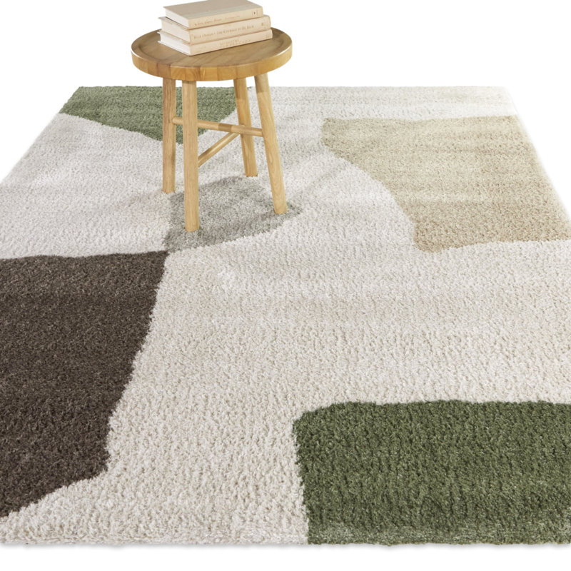 Lorilai Abstract Machine Woven Rectangle 5'3" x 7' Recycled P.E.T. Area Rug in Cream/Green/Brown