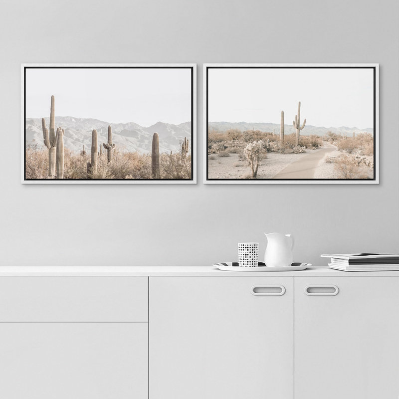 «Southwest Desert Cactus», 2 pièces, H 24 po x l 36 po, Cadre blanc