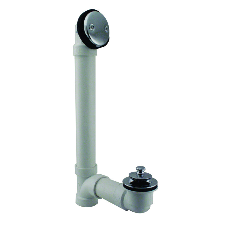 1-1/2" x 12" PVC Twist & Close Bathtub Leg Drain Assembly with Two-Hole Overflow, Polished Chrome