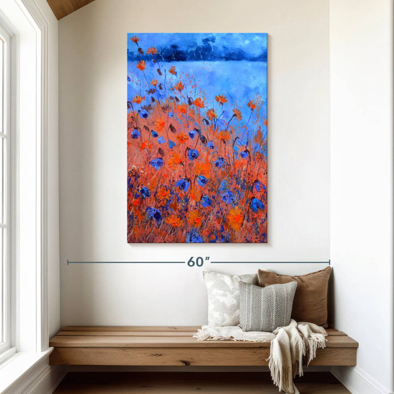 Coquelicots orange et bleus Avery, H 48 po x l 32 po