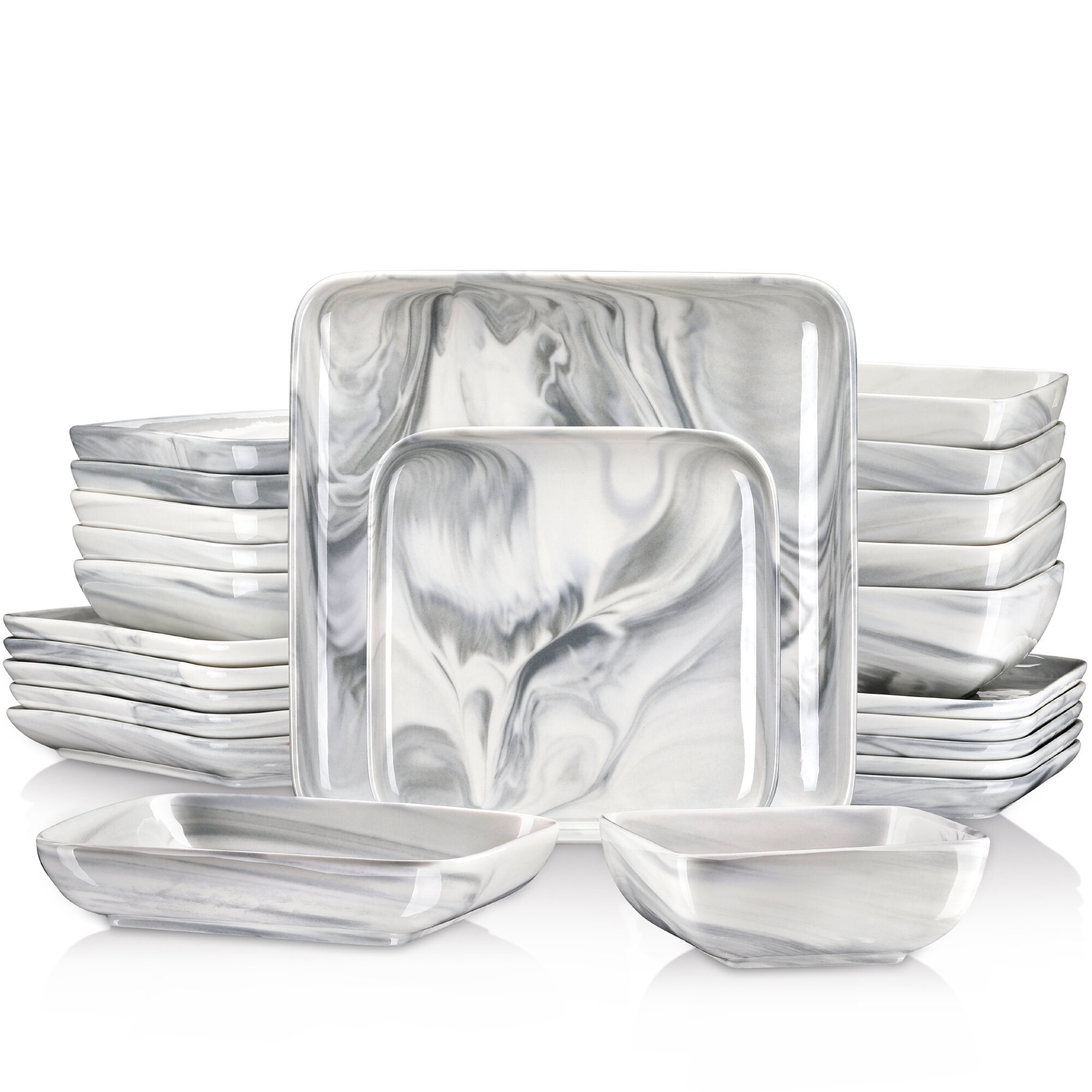 MALACASA Square Plate Set, 12-Piece Marble Plates and Bowls Sets for 6,  Porcelain Dish Set with Dinner Plates and Pasta Bowls, Modern Dinnerware  Sets