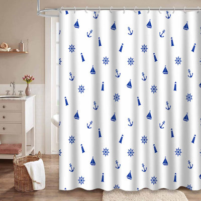 Mignon rideau de douche bleu marine avec 12 crochets