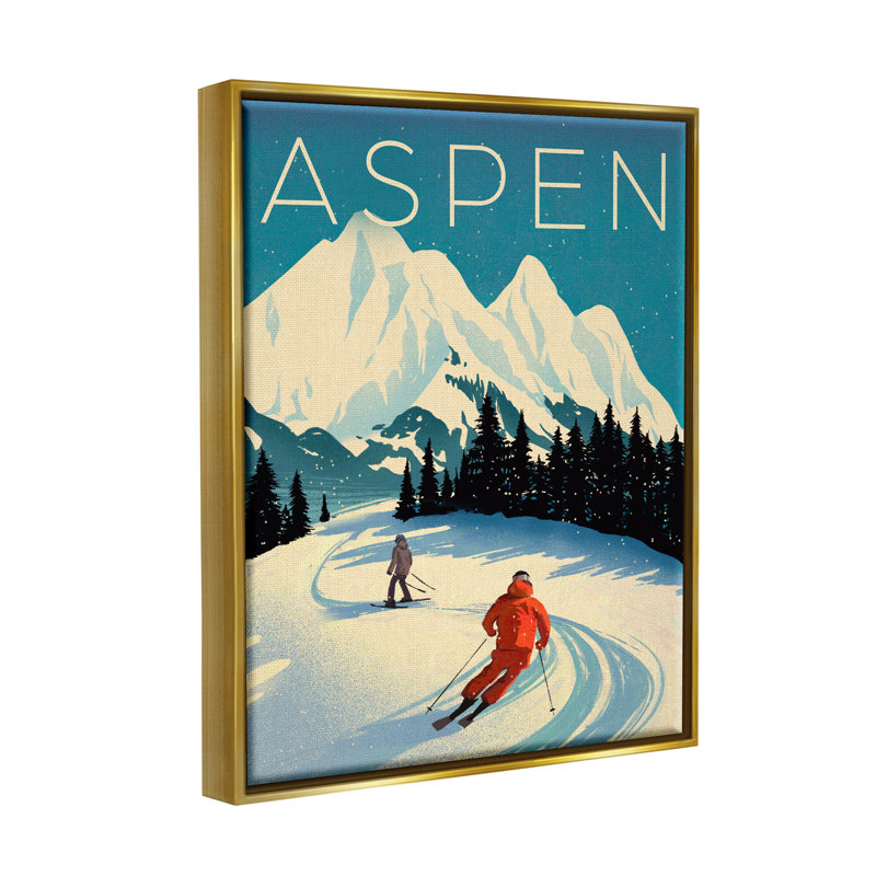 Scène de ski Aspen, giclée par Ziwei Li, H 21 po x l 17 po x P 1,7 po, Cadre flottant métallique doré