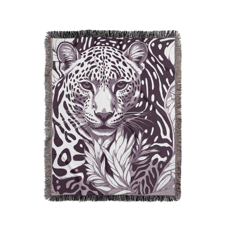 Fiero Leopard Cotton Blend Blanket Throw, Purple/Off White, 60" L x 50" W