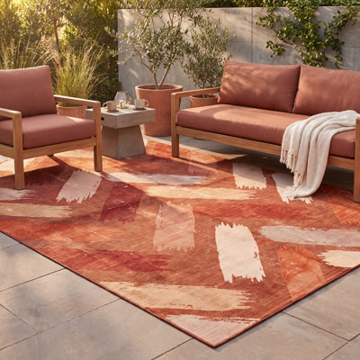 Tapis Docklow moderne rayé orange rouge crème anti-dérapant Docklow