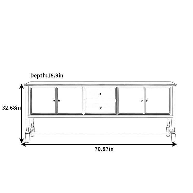 Buffet patiné American Country Style, Marron clair, H 32,68 po x l 70,87 po x P 18,9 po