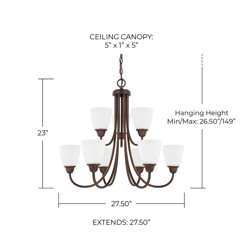 Lustre classique 9 lumières ombrées Reanne, Bronze