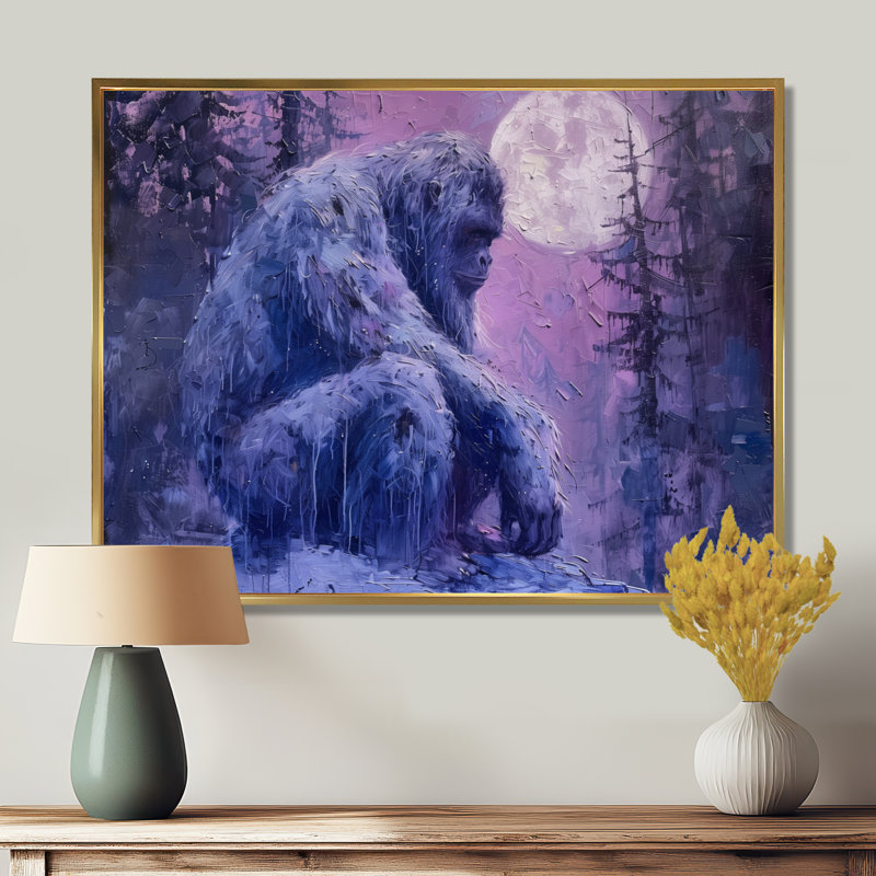 Claborn - art mural Bigfoot, Toile avec cadre flottant or, H 16 po x l 32 po x P 1 po