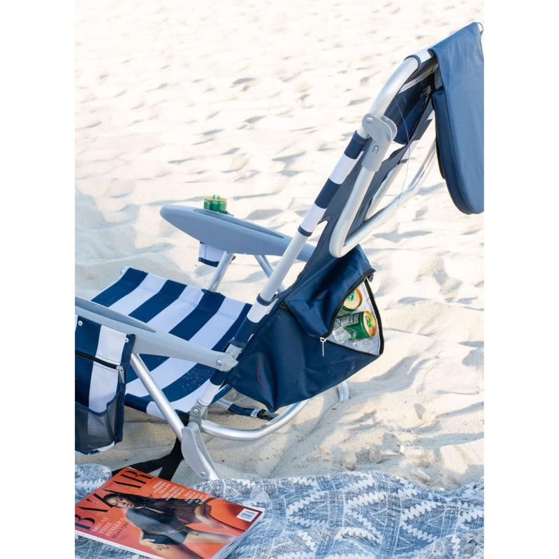 Ostrich The Deluxe Backpacker Portable Beach Chair with Cooler Bag, Blue Stripe
