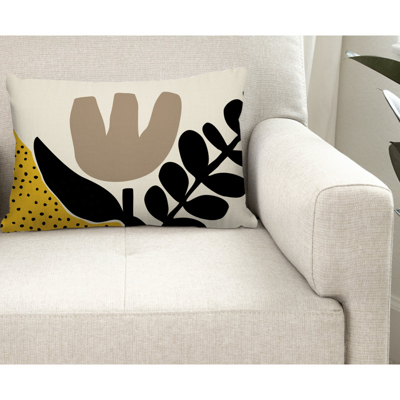 Coussin décoratif intérieur / extérieur en polyester filé Willow, Jaune / blanc cassé / beige / noir