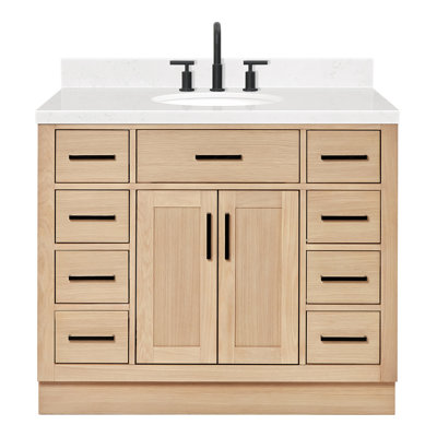 Thornaby 42'' Solid Wood Single Bathroom Vanity with 1.5'' Carrara Quartz Top