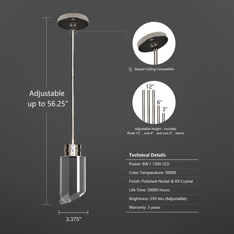 Pedigo - Light LED Single Pendant, Polished Nickel