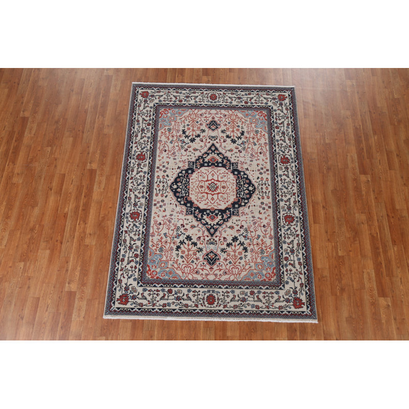 Tapis turc en laine Kashan Mohtasham noué à la main 4 x 6