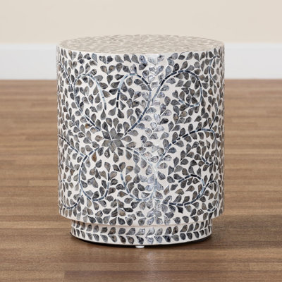 Bali & Pari Marilla Coastal Black And White Mother Of Pearl Capiz Shell Ottoman Footstool