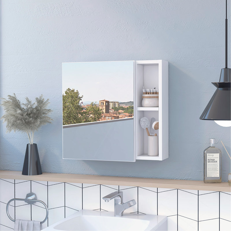 Pharmacie avec trois tablettes internes, une porte et deux tablettes externes, Blanc