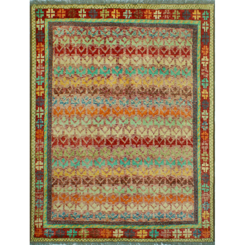 One-of-a-Kind 4'10" x 6'5" New Age Rectangle Wool Area Rug in Blue and Red