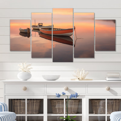 Dinghy Boat Serenity Pastel Sunset - Boat Wall Art Living Room - 5 Panels