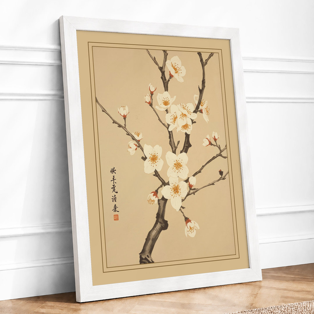 Plum Blossom Branch Japandi - Framed Print