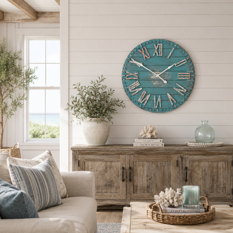 Marina Turquoise Wood Wall Clock