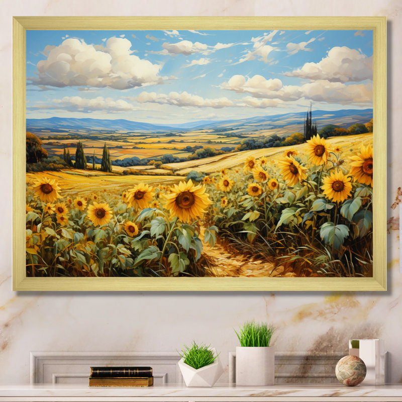 Berthille " French Sunflower Fields Country Charm I ", Cadre doré à une seule photo, H 16 po x l 32 po x P 1 po