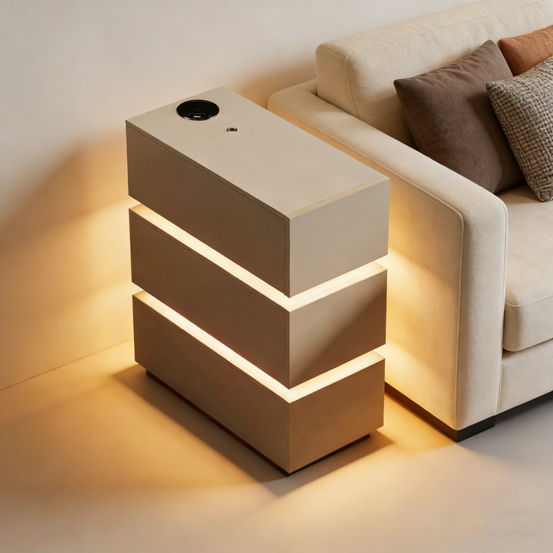 narrow 3-Drawer Smart Nightstand with LED  Light, White