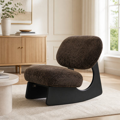 Chaise berçante moderne à base creuse courbée, chaise berçante rembourrée sans accoudoirs en chenille texturée douce, chaise berçante sculpturale unique pour la chambre à coucher du salon
