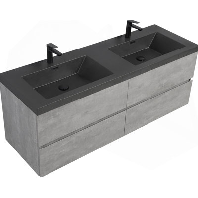Meuble-lavabo flottant avec lavabo, armoire de rangement murale, lavabos doubles, tiroirs à fermeture en douceur, idéal pour les salles de bain modernes