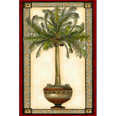 Red Bordered Palm I - Wrapped Canvas Print