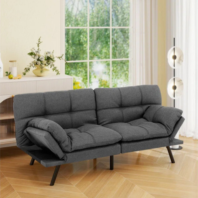 Canapé-lit futon de 71 po avec accoudoirs et dossier réglables, causeuse convertible multifonctionnelle pour salon, appartement, bureau