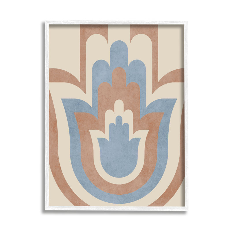 Symbole spirituel bohème Hamsa à rayures neutres par Lil '' Rue, L 16 po x H 20 po, Giclée encadrée blanc bord de mer