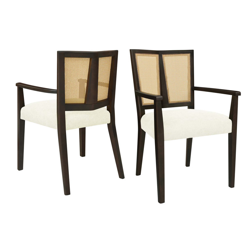 Ensemble de 2 chaises avec accoudoirs, Beige, Marron foncé