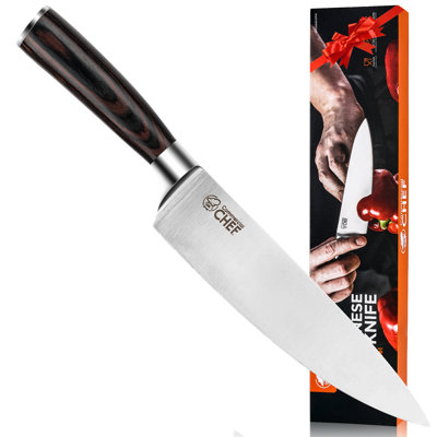 Couteau de chef commercial en acier inoxydable allemand à haute teneur en carbone de 8 pouces avec poignée ergonomique en forme de lame de lame ultra tranchante Hrc 57