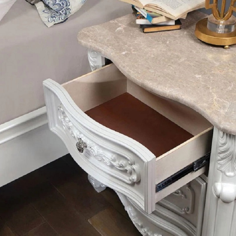Table de chevet perle blanche traditionnelle à 2 tiroirs Pearl
