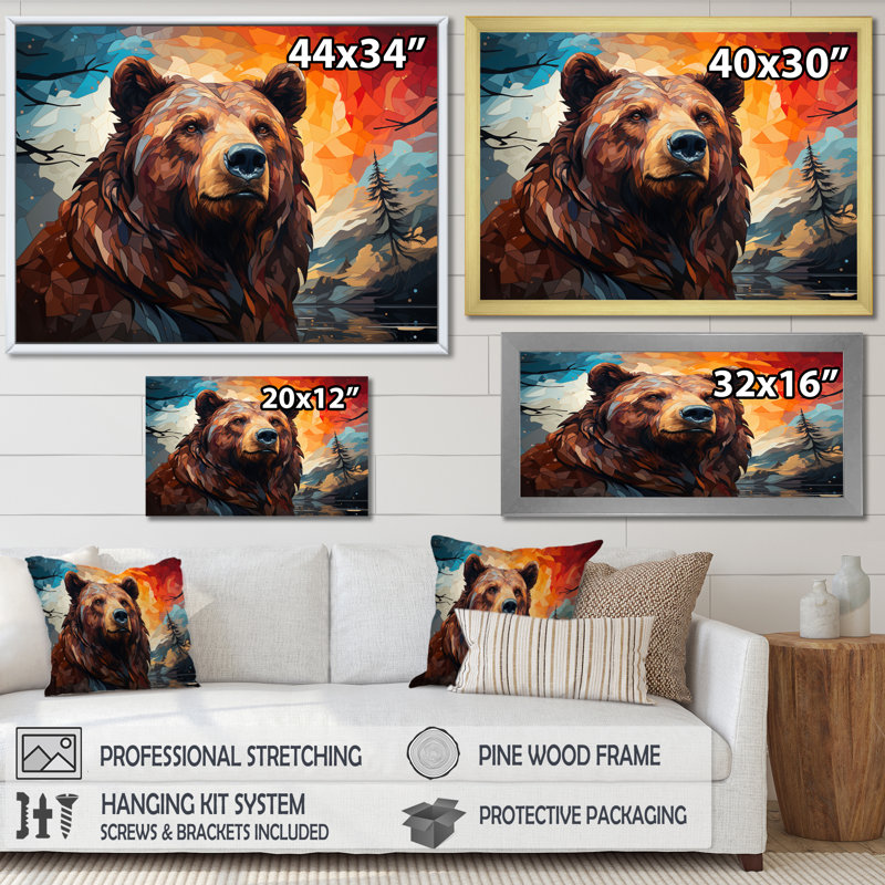 «Deavion Bear Majestic Geometric I», art mural pour salon, Toile tendue, H 34 po x l 44 po x P 1,5 po