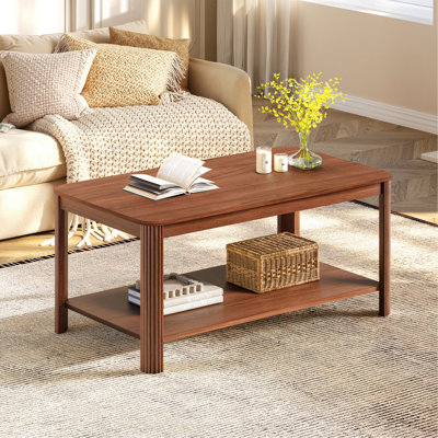 Table basse en bois à 2 niveaux avec tablette de rangement pour le salon et la chambre à coucher Arc Corner