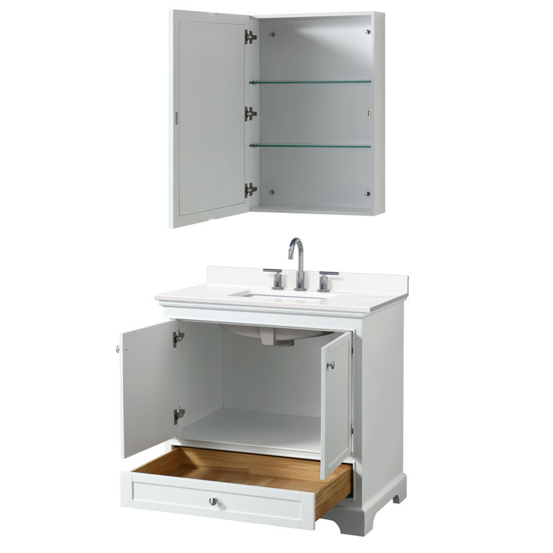 Ensemble de meuble-lavabo simple 30 "Deborah, Blanc, Or brossé, Quartz Giotto