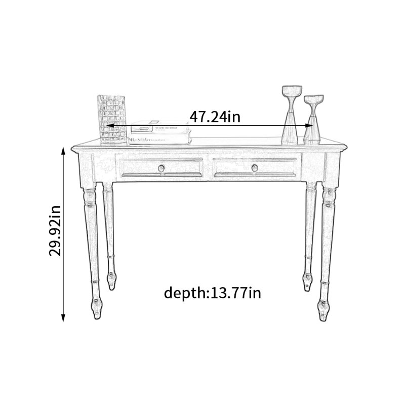 Bureau de 13,77 pouces de profondeur American-style, H 29,92 po x l 47,24 po x P 13,77 po, Noir
