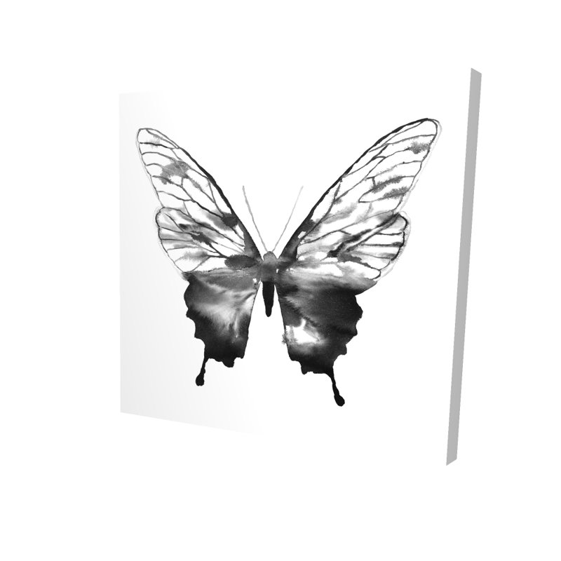 Croquis de papillon noir sur toile | Décoration murale insecte, H 8 po x l 8 po