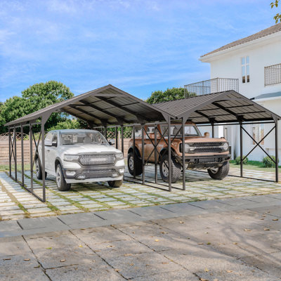 Abri d'extérieur multifonctionnel en acier galvanisé avec cadre renforcé, toit à pignon imperméable 12 x 22 pi (ensemble de 2)